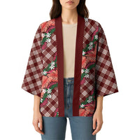 Polynesian Monstera Tiare Floral Kimono Burgundy Tropical Plaid LT01 - Polynesian Pride