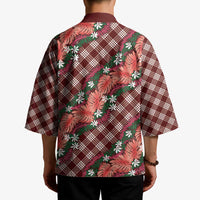 Polynesian Monstera Tiare Floral Kimono Burgundy Tropical Plaid LT01 - Polynesian Pride
