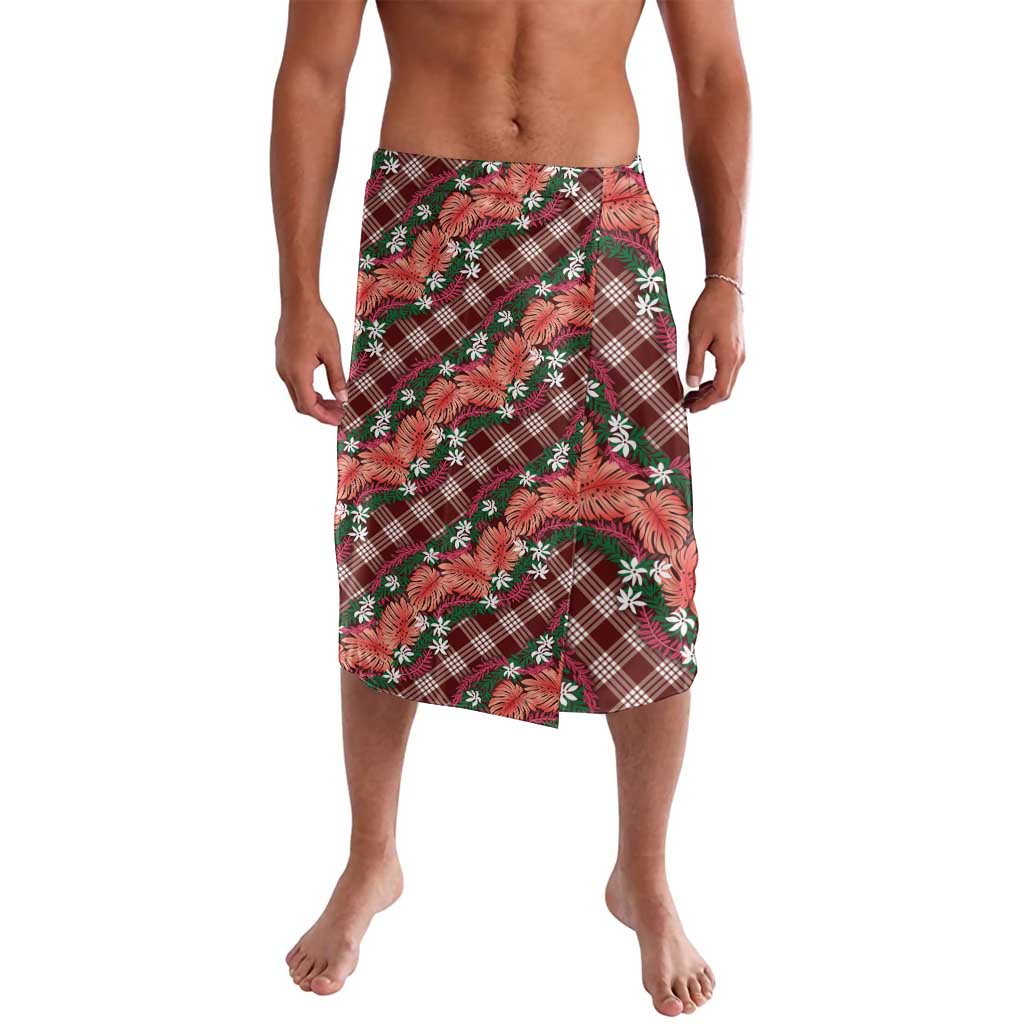 Polynesian Monstera Tiare Floral Lavalava Burgundy Tropical Plaid LT01 Red - Polynesian Pride