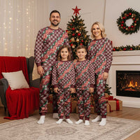 Polynesian Monstera Tiare Floral Christmas Pajama Set Burgundy Tropical Plaid LT01 - Polynesian Pride