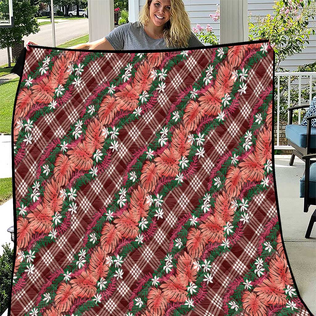 Polynesian Monstera Tiare Floral Quilt Burgundy Tropical Plaid LT01 Red - Polynesian Pride