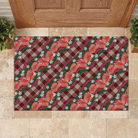 Polynesian Monstera Tiare Floral Rubber Doormat Burgundy Tropical Plaid LT01 Red - Polynesian Pride