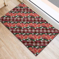Polynesian Monstera Tiare Floral Rubber Doormat Burgundy Tropical Plaid LT01 - Polynesian Pride