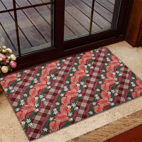 Polynesian Monstera Tiare Floral Rubber Doormat Burgundy Tropical Plaid LT01 - Polynesian Pride