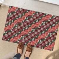 Polynesian Monstera Tiare Floral Rubber Doormat Burgundy Tropical Plaid LT01 - Polynesian Pride