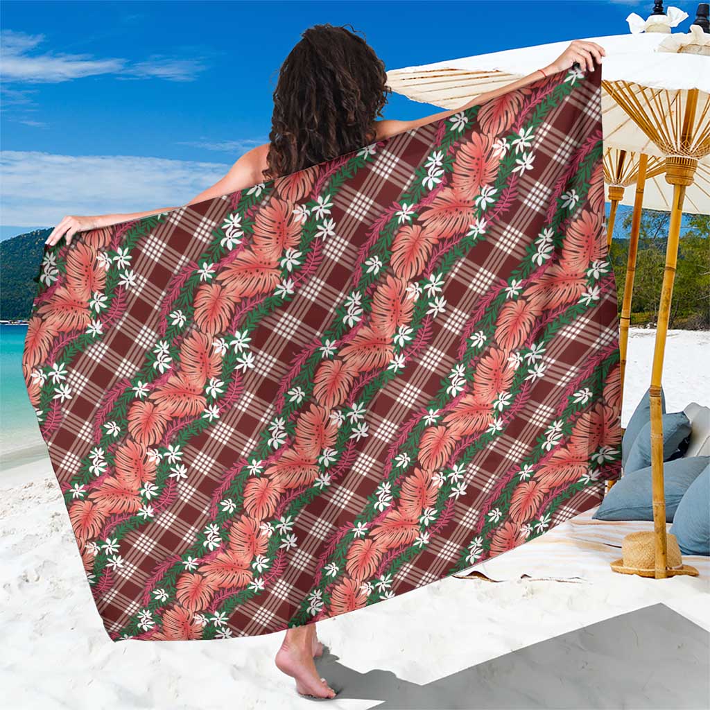 Polynesian Monstera Tiare Floral Sarong Burgundy Tropical Plaid LT01 One Size 44 x 66 inches Red - Polynesian Pride