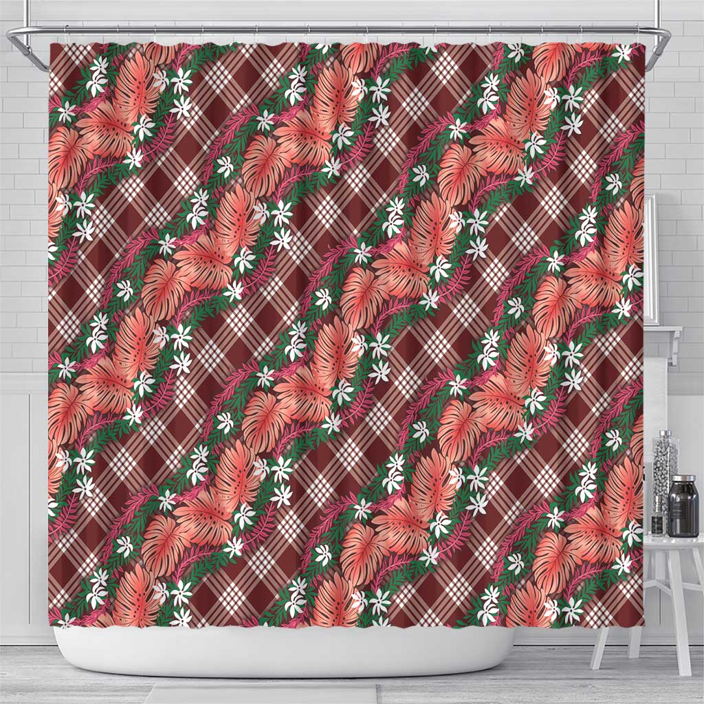 Polynesian Monstera Tiare Floral Shower Curtain Burgundy Tropical Plaid LT01 - Polynesian Pride