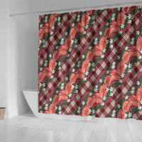 Polynesian Monstera Tiare Floral Shower Curtain Burgundy Tropical Plaid LT01 - Polynesian Pride