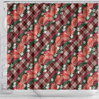 Polynesian Monstera Tiare Floral Shower Curtain Burgundy Tropical Plaid LT01 - Polynesian Pride