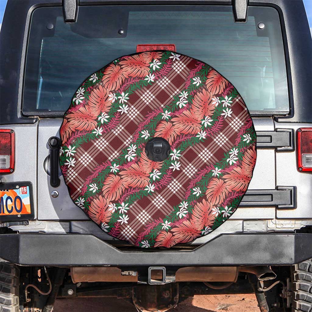 Polynesian Monstera Tiare Floral Spare Tire Cover Burgundy Tropical Plaid LT01 Red - Polynesian Pride