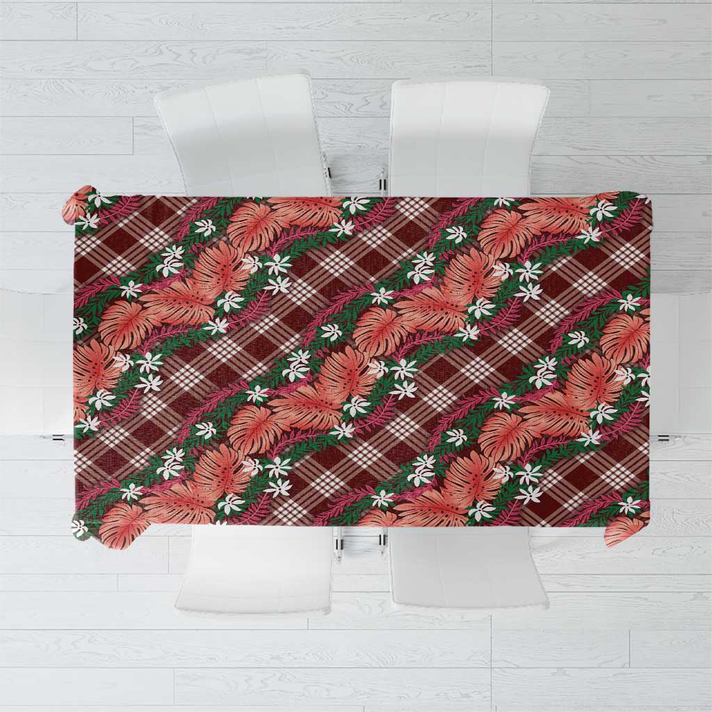 Polynesian Monstera Tiare Floral Tablecloth Burgundy Tropical Plaid LT01 Red - Polynesian Pride