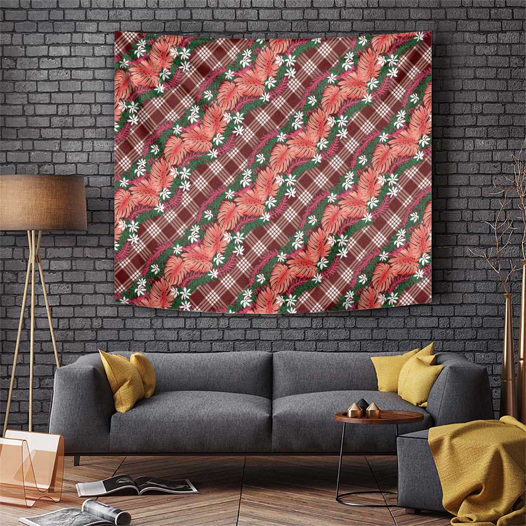 Polynesian Monstera Tiare Floral Tapestry Burgundy Tropical Plaid LT01 Red - Polynesian Pride