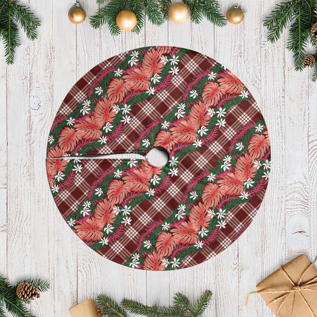 Polynesian Monstera Tiare Floral Tree Skirt Burgundy Tropical Plaid LT01 Casual Red - Polynesian Pride
