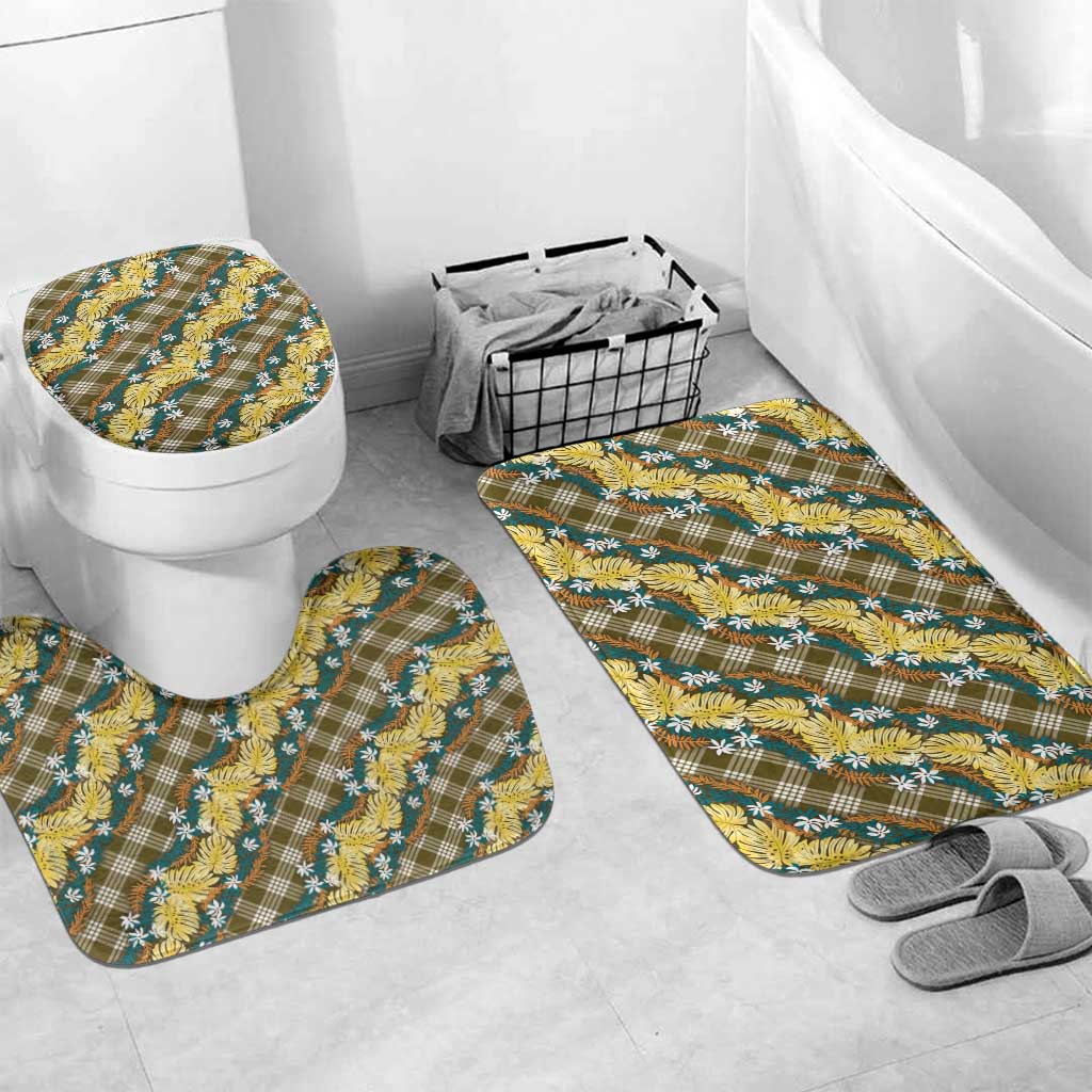Polynesian Monstera Tiare Floral Bathroom Set Yellow Tropical Plaid LT01 Mat Set Only (3 pcs) One Size Yellow - Polynesian Pride