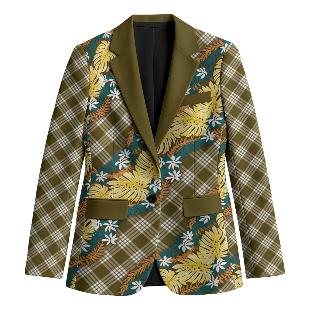 Polynesian Monstera Tiare Floral Blazer Yellow Tropical Plaid LT01 Unisex Yellow - Polynesian Pride