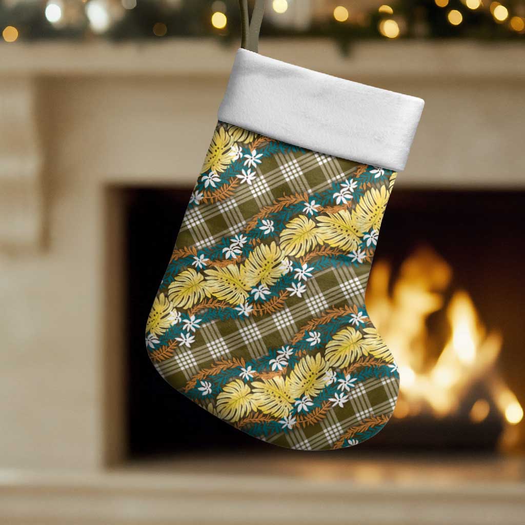 Polynesian Monstera Tiare Floral Christmas Stocking Yellow Tropical Plaid LT01 Set of 2 Yellow - Polynesian Pride