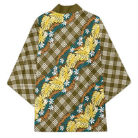 Polynesian Monstera Tiare Floral Kimono Yellow Tropical Plaid LT01 - Polynesian Pride