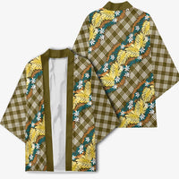 Polynesian Monstera Tiare Floral Kimono Yellow Tropical Plaid LT01 - Polynesian Pride