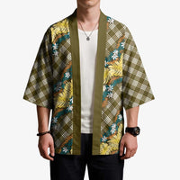 Polynesian Monstera Tiare Floral Kimono Yellow Tropical Plaid LT01 - Polynesian Pride
