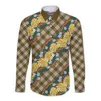 Polynesian Monstera Tiare Floral Long Sleeve Button Shirt Yellow Tropical Plaid LT01 Unisex Yellow - Polynesian Pride