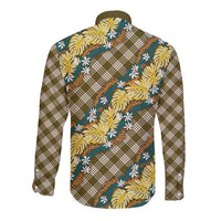 Polynesian Monstera Tiare Floral Long Sleeve Button Shirt Yellow Tropical Plaid LT01 - Polynesian Pride