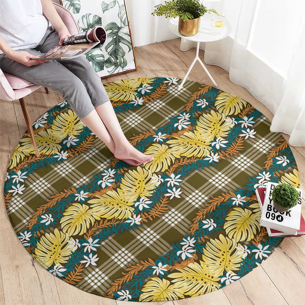 Polynesian Monstera Tiare Floral Round Carpet Yellow Tropical Plaid LT01 - Polynesian Pride