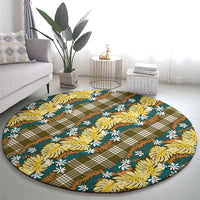 Polynesian Monstera Tiare Floral Round Carpet Yellow Tropical Plaid LT01 - Polynesian Pride