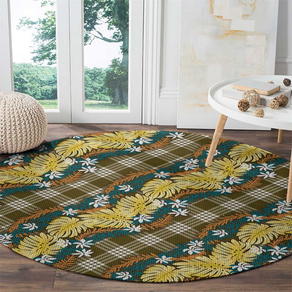 Polynesian Monstera Tiare Floral Round Carpet Yellow Tropical Plaid LT01 - Polynesian Pride