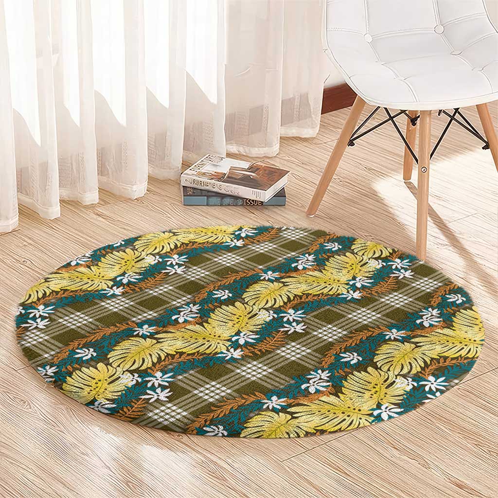 Polynesian Monstera Tiare Floral Round Carpet Yellow Tropical Plaid LT01 - Polynesian Pride