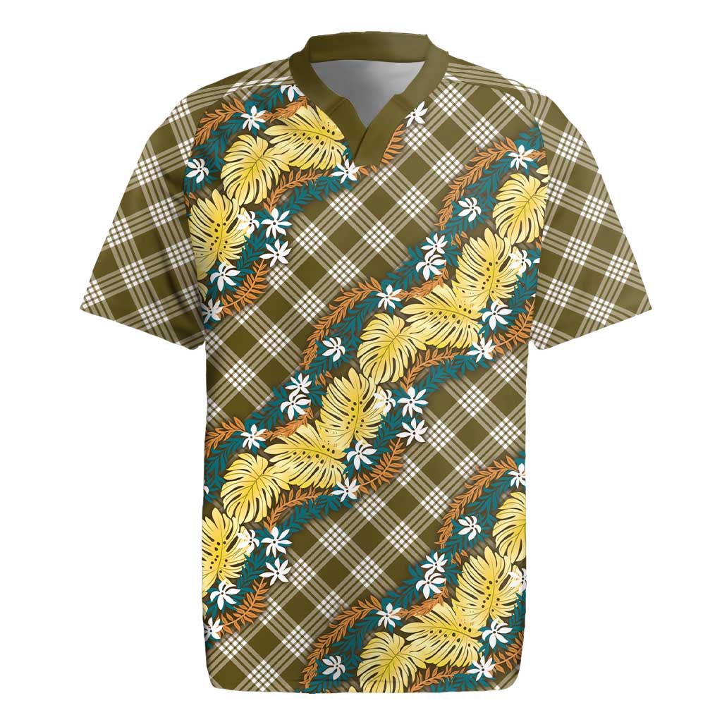 Polynesian Monstera Tiare Floral Rugby Jersey Yellow Tropical Plaid LT01 Yellow - Polynesian Pride