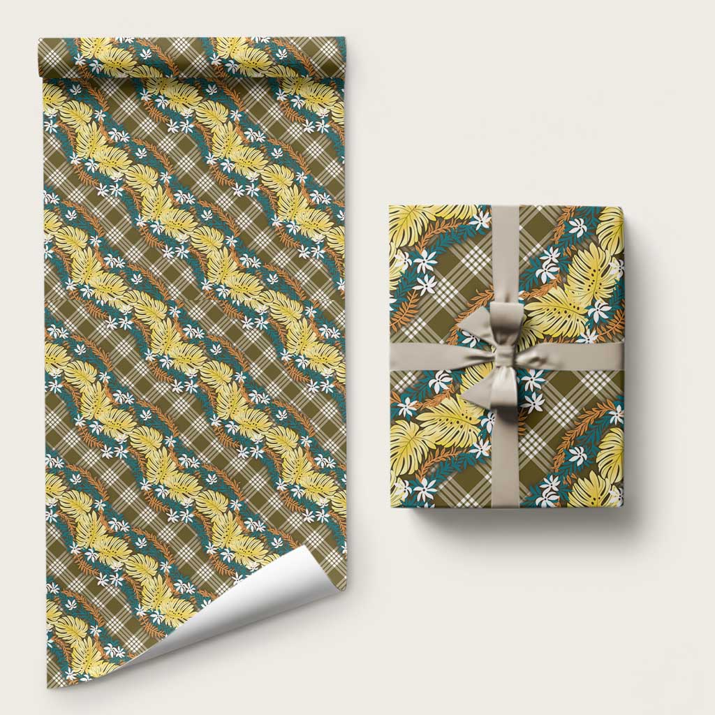 Polynesian Monstera Tiare Floral Wrapping Paper Yellow Tropical Plaid LT01 58" × 23" Yellow - Polynesian Pride