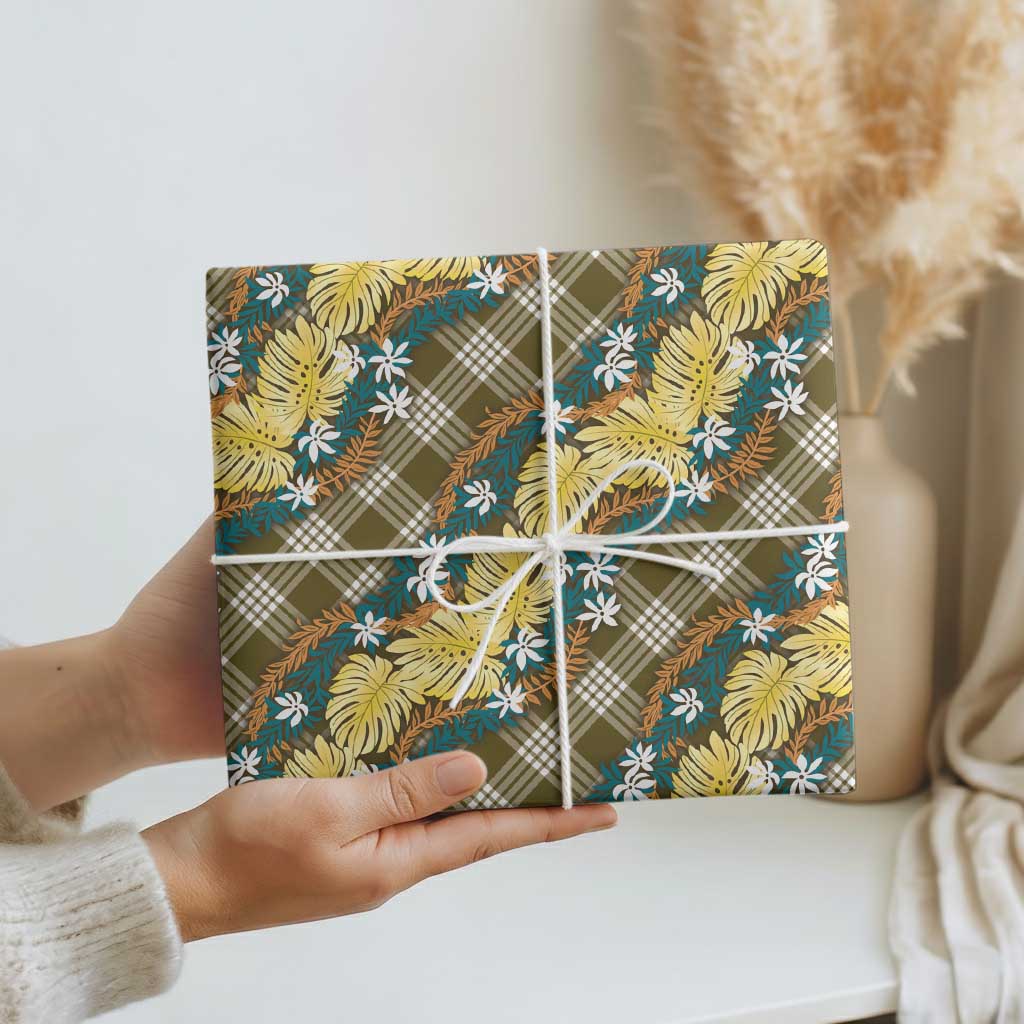 Polynesian Monstera Tiare Floral Wrapping Paper Yellow Tropical Plaid LT01 - Polynesian Pride