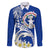 Northern Mariana Islands Commonwealth Day 2024 Family Matching Off Shoulder Long Sleeve Dress and Hawaiian Shirt Dolphin With Plumeria Flower LT01 Dad's Shirt - Long Sleeve Blue - Polynesian Pride