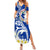 Northern Mariana Islands Commonwealth Day 2024 Family Matching Summer Maxi Dress and Hawaiian Shirt Dolphin With Plumeria Flower LT01 Mom's Dress Blue - Polynesian Pride