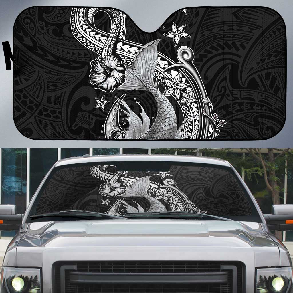 Hawaii Mermaid Monotone Auto Sun Shade Polynesian Pattern Fish Hook LT01 Black - Polynesian Pride