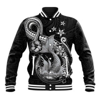 Hawaii Mermaid Monotone Baseball Jacket Polynesian Pattern Fish Hook LT01 Unisex Black - Polynesian Pride
