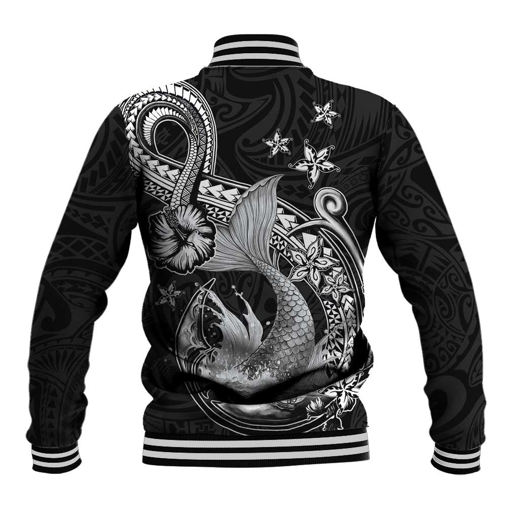 Hawaii Mermaid Monotone Baseball Jacket Polynesian Pattern Fish Hook LT01 - Polynesian Pride
