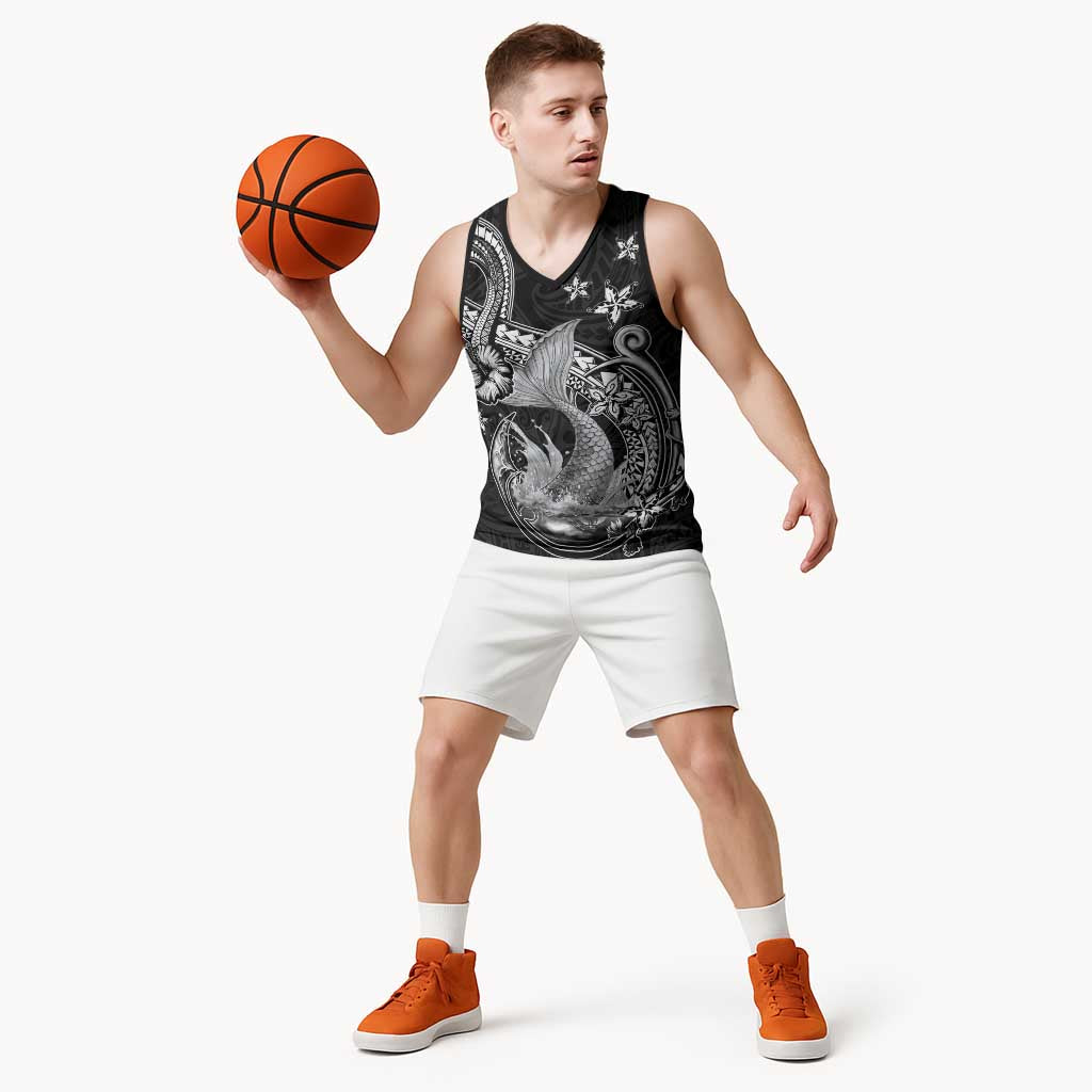 Hawaii Mermaid Monotone Basketball Jersey Polynesian Pattern Fish Hook LT01 - Polynesian Pride