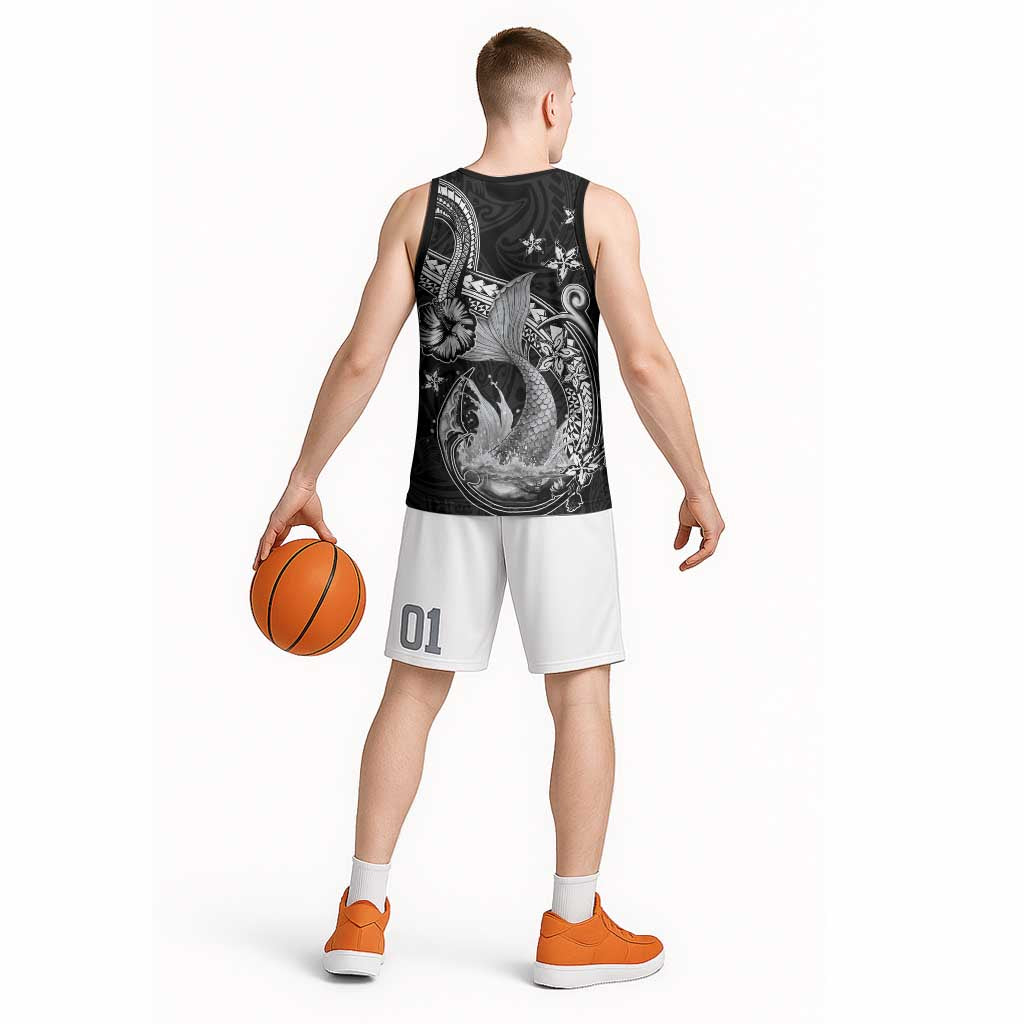 Hawaii Mermaid Monotone Basketball Jersey Polynesian Pattern Fish Hook LT01 - Polynesian Pride