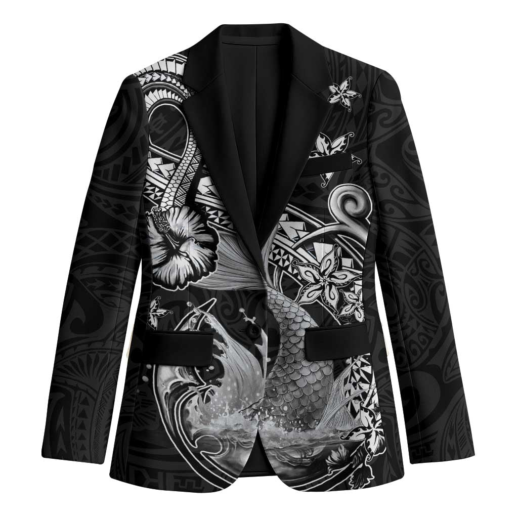 Hawaii Mermaid Monotone Blazer Polynesian Pattern Fish Hook LT01 Unisex Black - Polynesian Pride