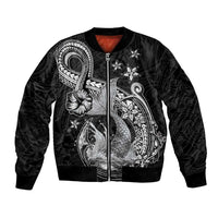 Hawaii Mermaid Monotone Bomber Jacket Polynesian Pattern Fish Hook LT01 Unisex Black - Polynesian Pride
