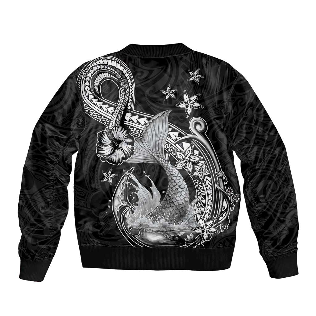 Hawaii Mermaid Monotone Bomber Jacket Polynesian Pattern Fish Hook LT01 - Polynesian Pride