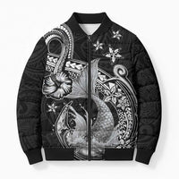 Hawaii Mermaid Monotone Bomber Puffer Jacket Polynesian Pattern Fish Hook LT01 Unisex Black - Polynesian Pride