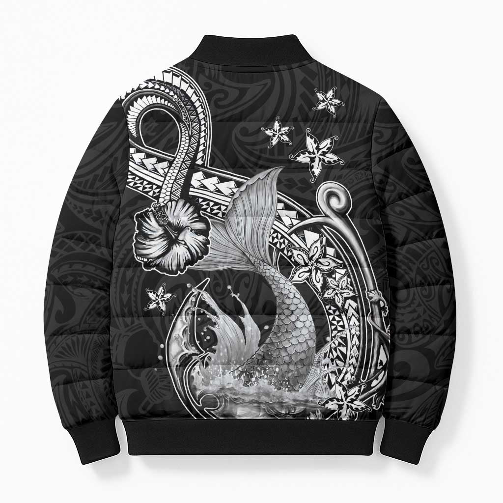 Hawaii Mermaid Monotone Bomber Puffer Jacket Polynesian Pattern Fish Hook LT01 - Polynesian Pride