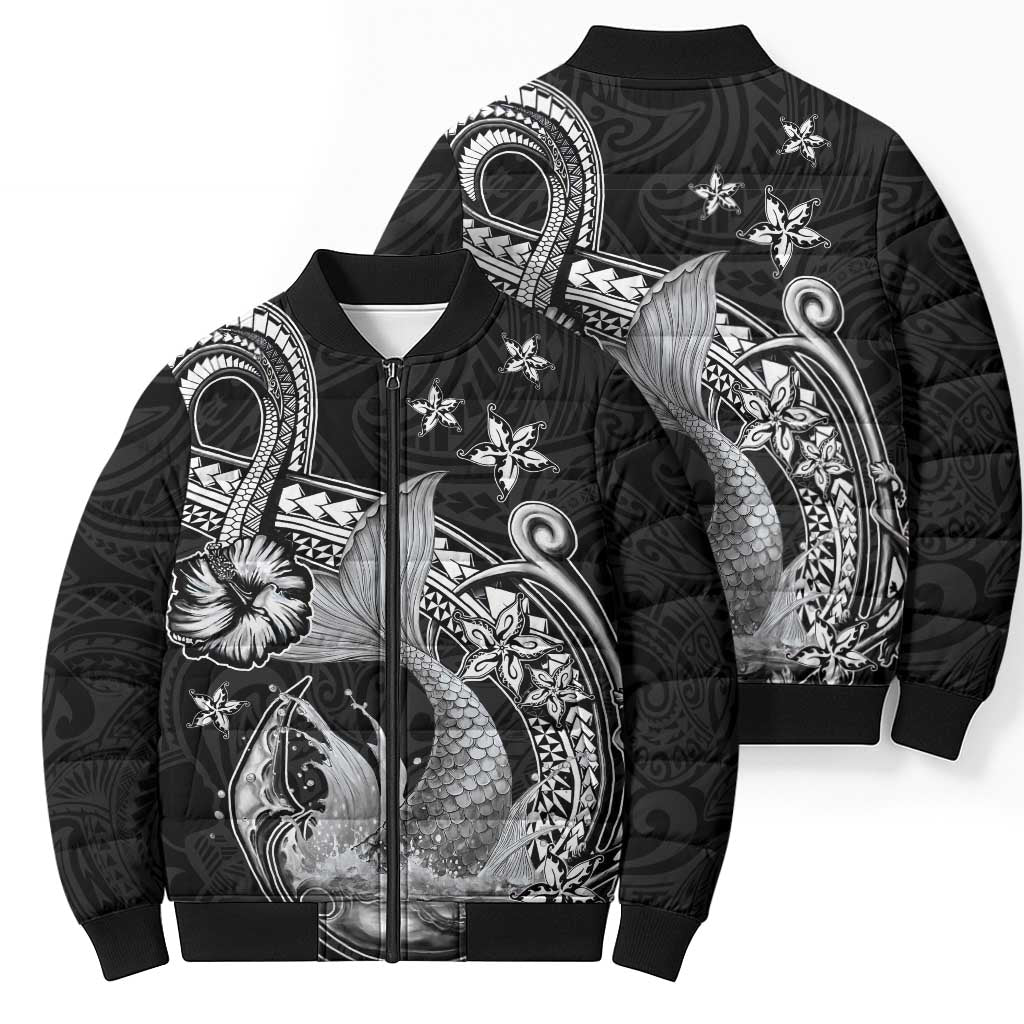 Hawaii Mermaid Monotone Bomber Puffer Jacket Polynesian Pattern Fish Hook LT01 - Polynesian Pride