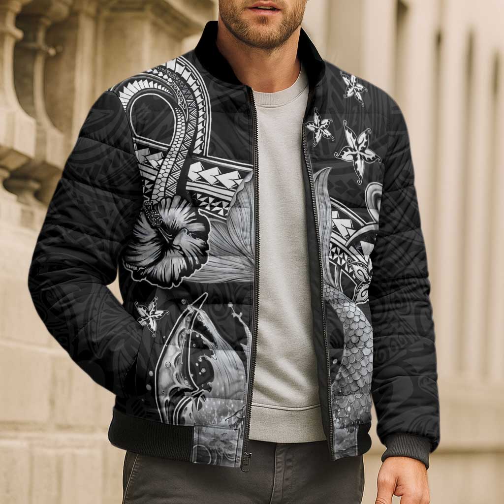 Hawaii Mermaid Monotone Bomber Puffer Jacket Polynesian Pattern Fish Hook LT01 - Polynesian Pride
