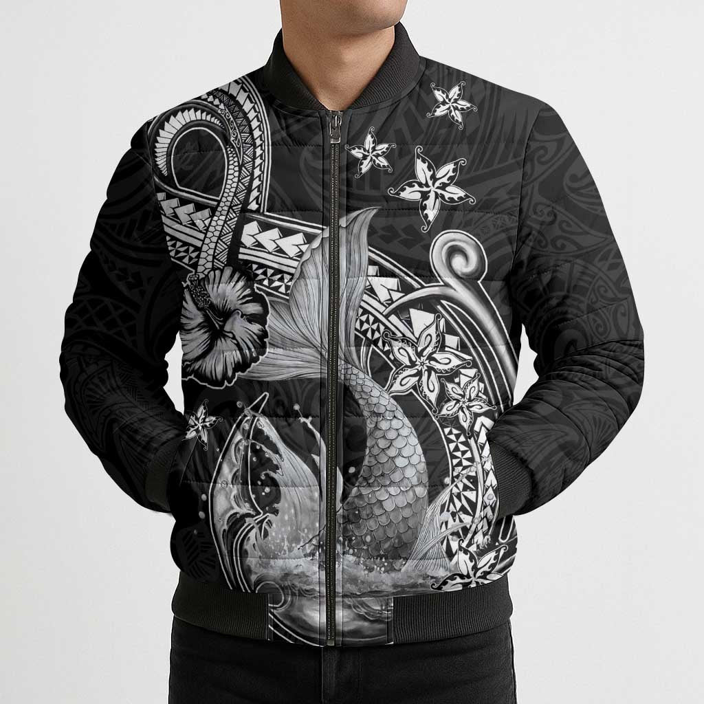 Hawaii Mermaid Monotone Bomber Puffer Jacket Polynesian Pattern Fish Hook LT01 - Polynesian Pride