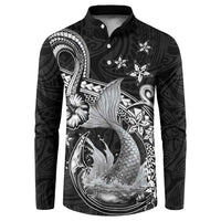 Hawaii Mermaid Monotone Button Sweatshirt Polynesian Pattern Fish Hook LT01 Black - Polynesian Pride