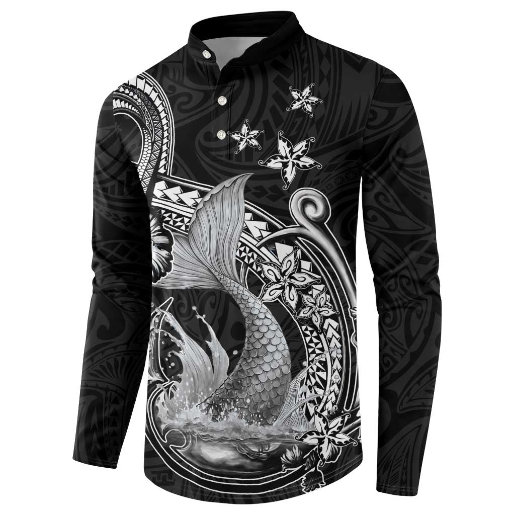 Hawaii Mermaid Monotone Button Sweatshirt Polynesian Pattern Fish Hook LT01 - Polynesian Pride