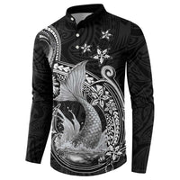 Hawaii Mermaid Monotone Button Sweatshirt Polynesian Pattern Fish Hook LT01 - Polynesian Pride